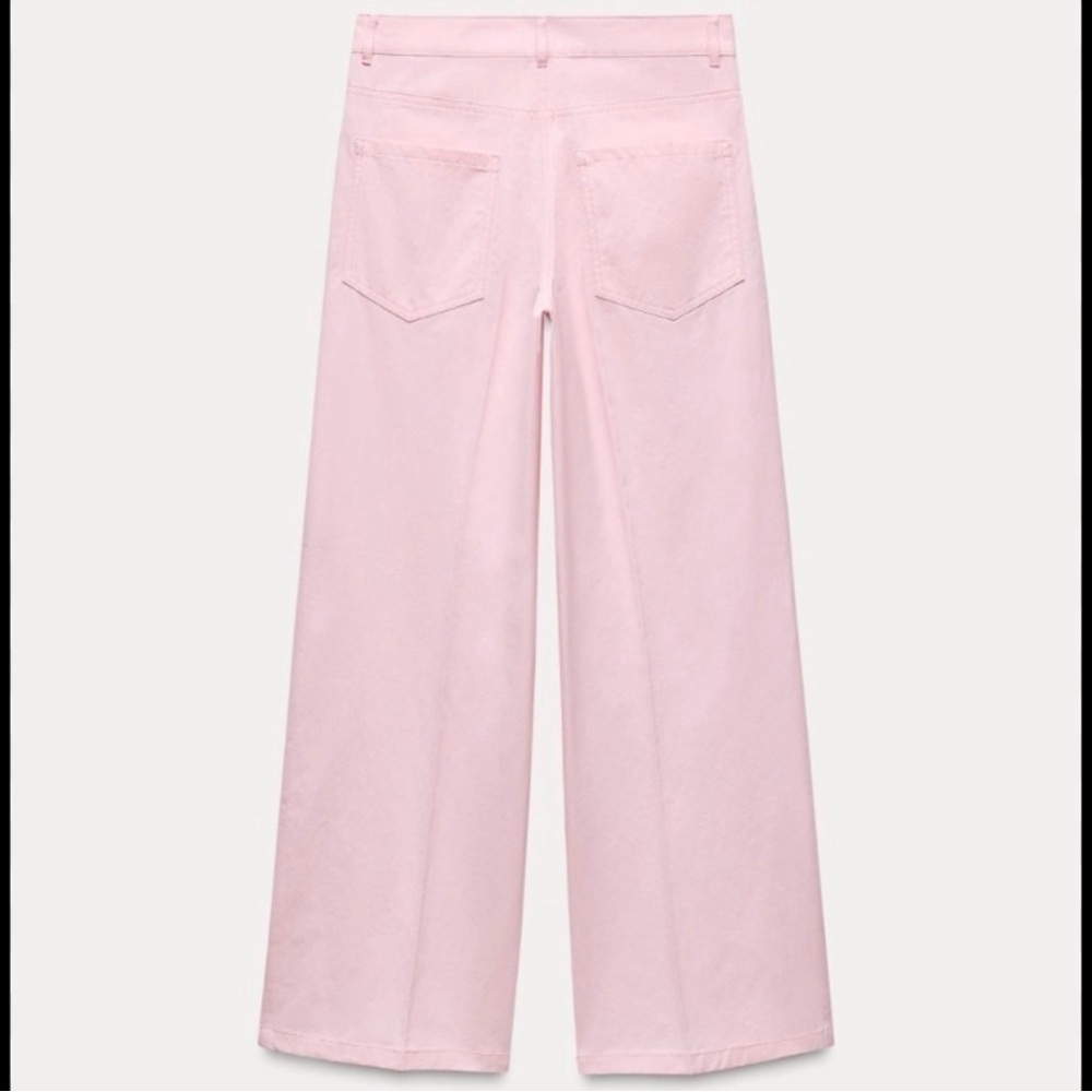 NWT Zara Women's Pink Wide Leg Cotton Pants XL, S Pastel Pink - Picture 15 of 16